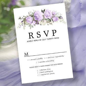 purple floral wedding rsvp card, meal options