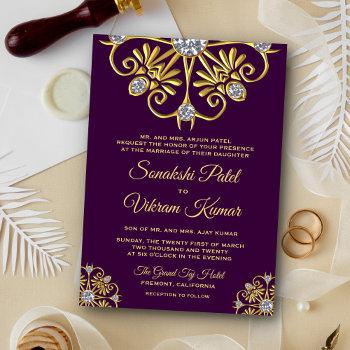 Small Purple Gold Diamond Mandala Indian Wedding Invite Front View