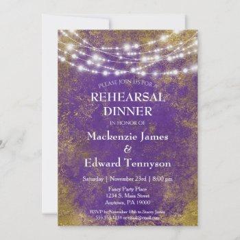 purple gold lights rehearsal dinner invitation