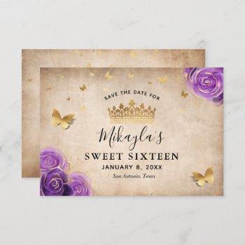 purple lavender and gold roses elegant save the date