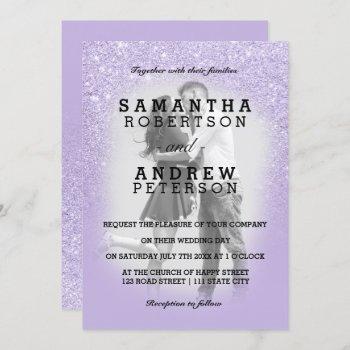 Small Purple Lavender Faux Glitter Ombre Photo Wedding Front View