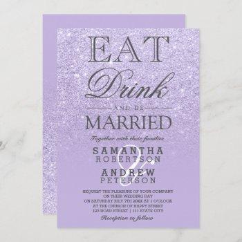 Small Purple Lavender Faux Glitter Ombre Script Wedding Front View