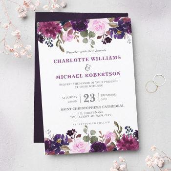 purple lavender floral boho wedding invitation