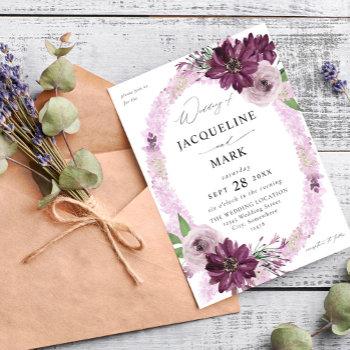 purple & lavender floral ring wedding invitation