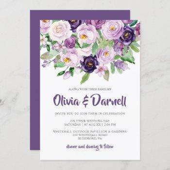 purple lavender watercolor floral wedding invitation