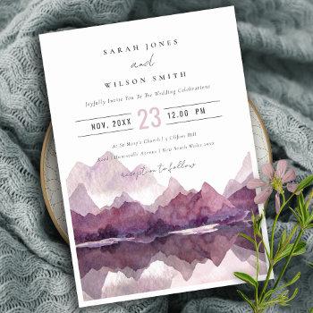 Small Purple Lilac Watercolor Mountain Lake Wedding Front View