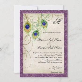 Small Purple Peacock Feathers Watercolor Vintage Wedding Front View