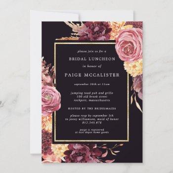 purple pink autumn floral bridal luncheon invitation