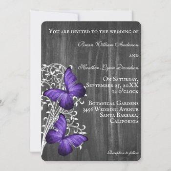 purple rustic butterfly wedding invitation