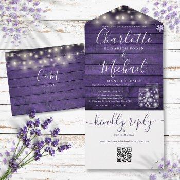 Small Purple Rustic Qr Code Mason Jars Lights Wedding All In One Front View