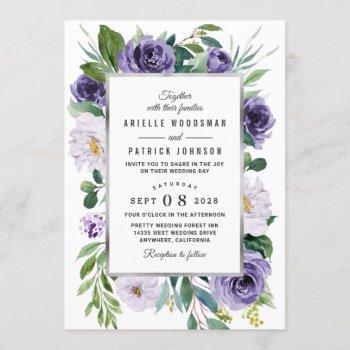 Small Purple Silver Gray Watercolor Floral Wedding Front View