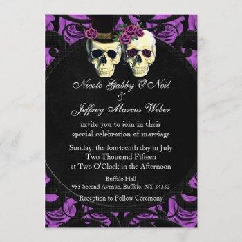 Small Purple Skulls Bride & Groom Wedding Front View