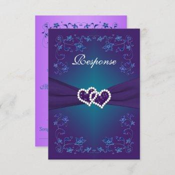 Small Purple, Teal Floral Hearts Wedding Rsvp Front View