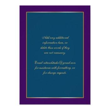 Small Purple Teal Gold Ornate Scrolls Wedding Invite Back View