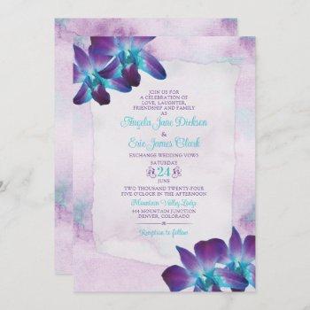 Small Purple Turquoise Blue Dendrobium Orchid Wedding Front View