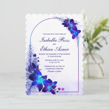 purple turquoise blue orchid wedding invitation