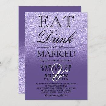 Small Purple Violet Glitter Ombre Typography Wedding Front View