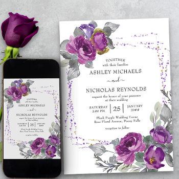 Small Purple Watercolor Floral Confetti Frame Wedding Front View