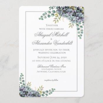 purplish hydrangeas eucalyptus wedding invitation