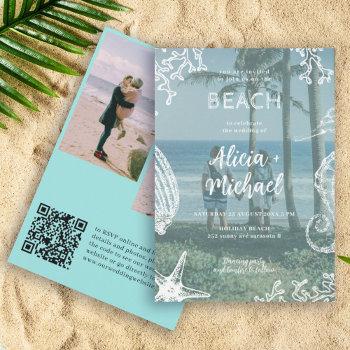qr code custom photo collage summer beach wedding invitation