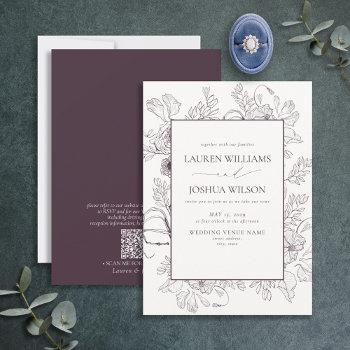 Small Qr Code Elegant Plum Purple Floral Wedding Front View