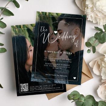 Small Qr Code Modern 2 Photo Overlay Black Wedding Front View