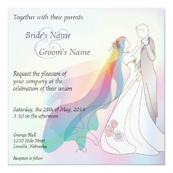 Small Rainbow Bride & Groom Wedding Invite - 1 Front View