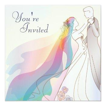 Small Rainbow Bride & Groom Wedding Invite - 1 Back View