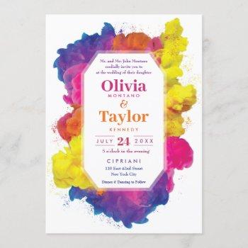 rainbow color explosion wedding invitation