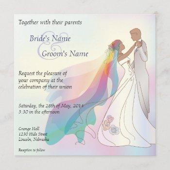 rainbow non-white bride & groom wedding invite - 1
