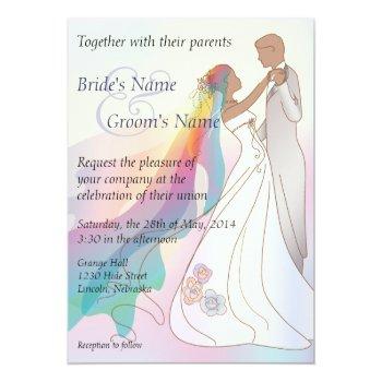 Small Rainbow Non-white Bride & Groom Wedding Invite 1b Front View