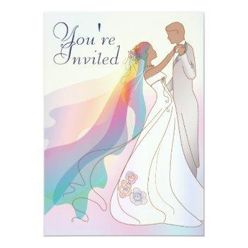 Small Rainbow Non-white Bride & Groom Wedding Invite 1b Back View