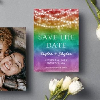 Small Rainbow Ombre Gay Wedding Save The Date Front View