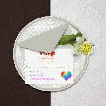 Small Rainbow Paint Heart Gay Lesbian Wedding Rsvp Front View