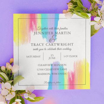 rainbow paint strokes gay lesbian bright wedding invitation