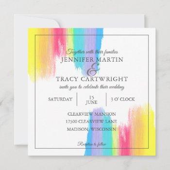 rainbow paint strokes gay lesbian bright wedding invitation