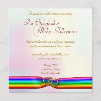 Small Rainbow Ribbon Double Hearts Wedding  2 Front View