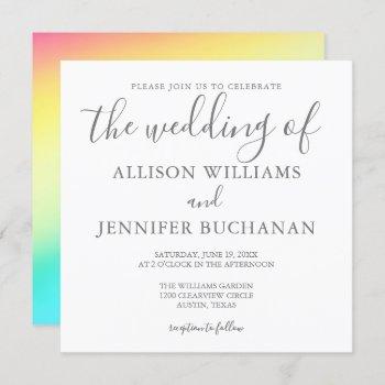 rainbow simple chic typography lgbtq gay wedding invitation