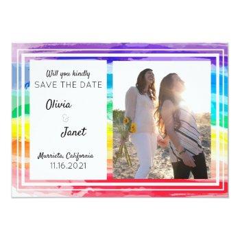 Small Rainbow Watercolors Wedding Save The Date Photo Front View