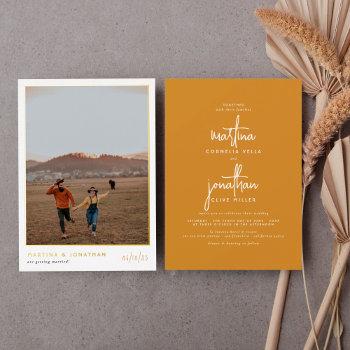 real foil boho minimalist mustard photo wedding foil invitation