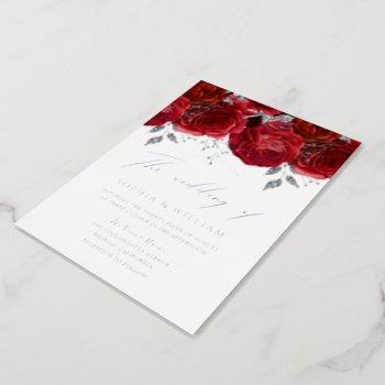 real foil romantic red rose wedding silver foil invitation