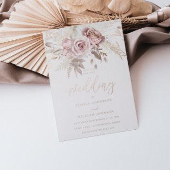 real rose gold blush floral wedding foil invitation