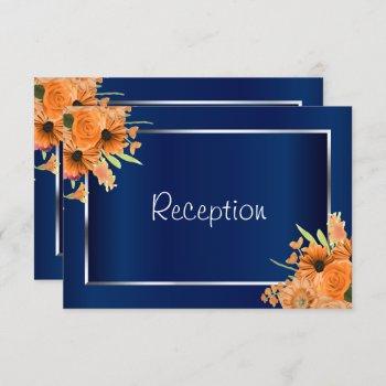 reception - pretty orange flowers on navy blue invitation