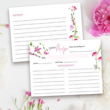 recipe card feminine pink wildflower bridal shower