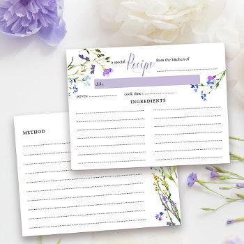 recipe card purple wildflower bridal shower