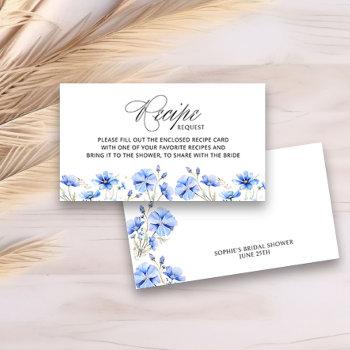 recipe request something blue floral bridal shower enclosure card
