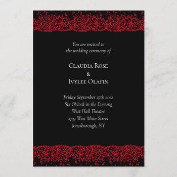 red and black lace gothic wedding invitation