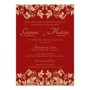 Small Red And Gold Damask Emblem Wedding Front View