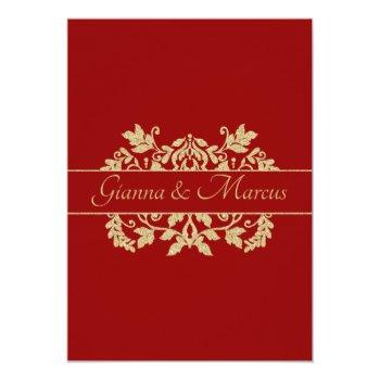 Small Red And Gold Damask Emblem Wedding Back View