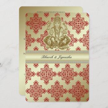red and gold indian damask wedding invitation